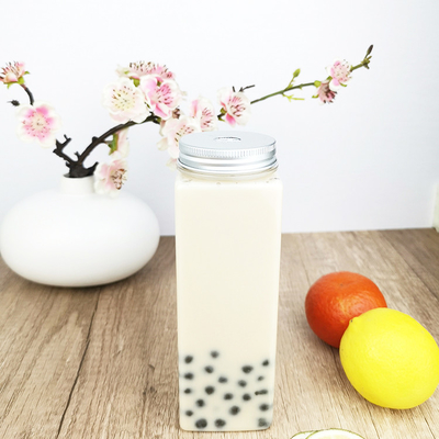 500ml BRA-Free Screw Cap Jars, hình vuông phẳng, thùng nhựa rõ ràng với nắp, chai nước ép cho trà, sữa, nước ép